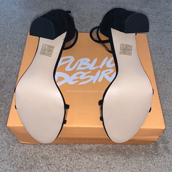 Black Suede & Clear Ankle Cuff block-heel Sandals - Picture 3 of 3